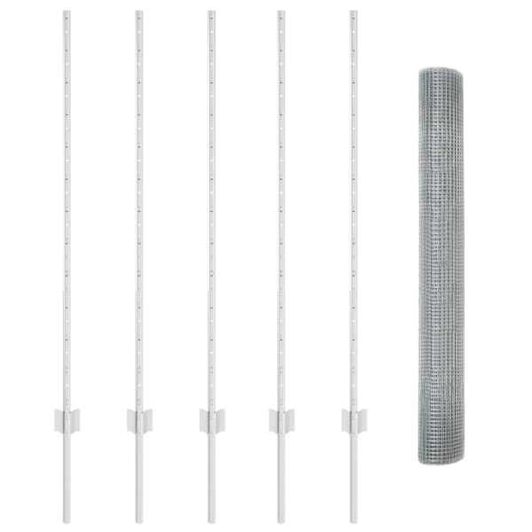 Cerca de Alambre Soldado  con 10 postes U Plateado 1.2x10 m de Acero M 4