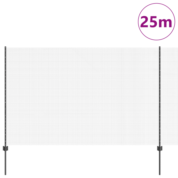 Cerca de Arame Soldado com 22 Postes em U Cinza 1.5x25 m Aço M 3