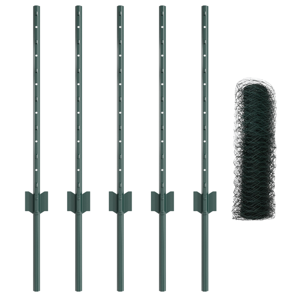 Postes de Cerca 11 pcs U-Channel Verde 120 cm Acero.  Cerca Hexagonal Verde 0.6x10 m Acero M 4