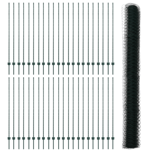 Postes de Cerca  11 pcs U-Channel Verde 160 cm Acero. Cerca Hexagonal  Verde 1.6x100 m Acero M 4