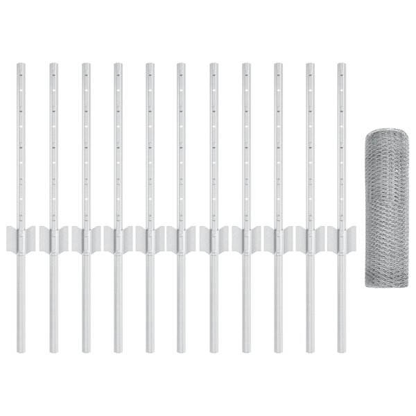 Publicaciones de Cerca 11 piezas Canal U 40 cm Acero Galvanizado.  Cerca Hexagonal 0.4x25 m Acero Galvanizado M 4