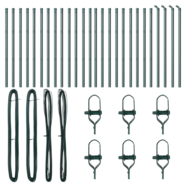 Postes de Cerca 26 pcs Verde Ø32 mm 120 cm Aço Galvanizado M 3