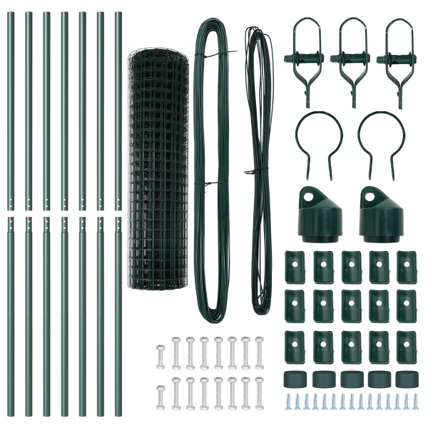 Cerca Euro  con 7 Postes 1.2x10 m de Acero Galvanizado Verde M 5