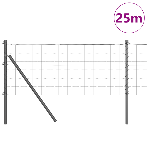 Cerca Euro com 13 Postes 0.8x25 m Aço Galvanizado Cinza M 3