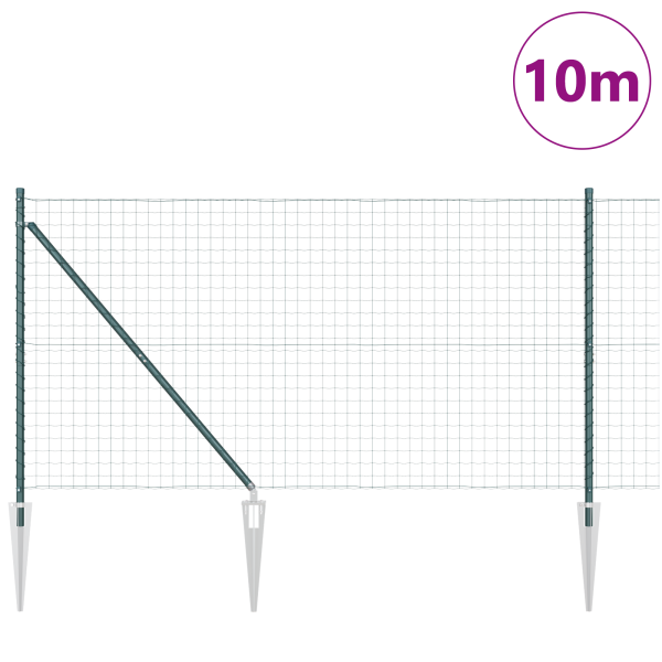 Cerca Euro com 7 Postes Spike 1.2x10 m Aço Galvanizado Verde M 3