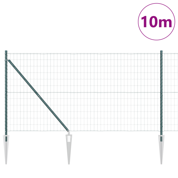 Euro Fence con 7 postes con punta 1.4x10 m de acero galvanizado verde M 3