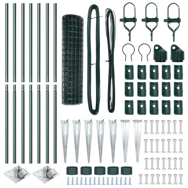 Valla Euro con 7 Postes en Pica 1.2x10 m de Acero Galvanizado Verde M 5