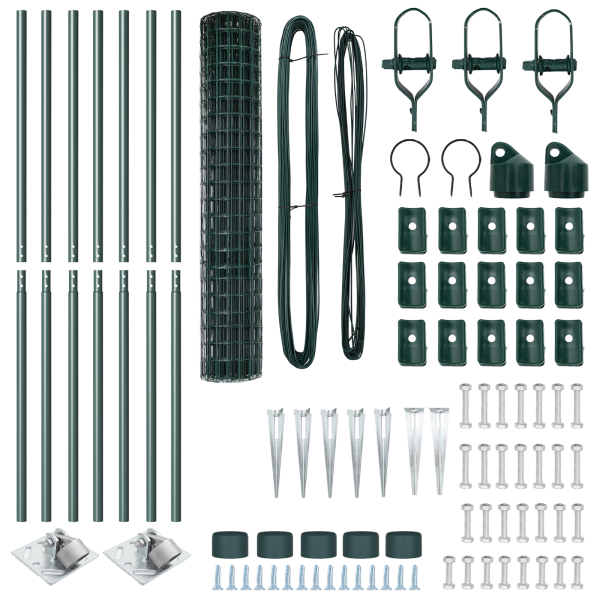Cerca Euro de  con 7 postes de espiga 1.5x10 m de acero galvanizado verde M 5