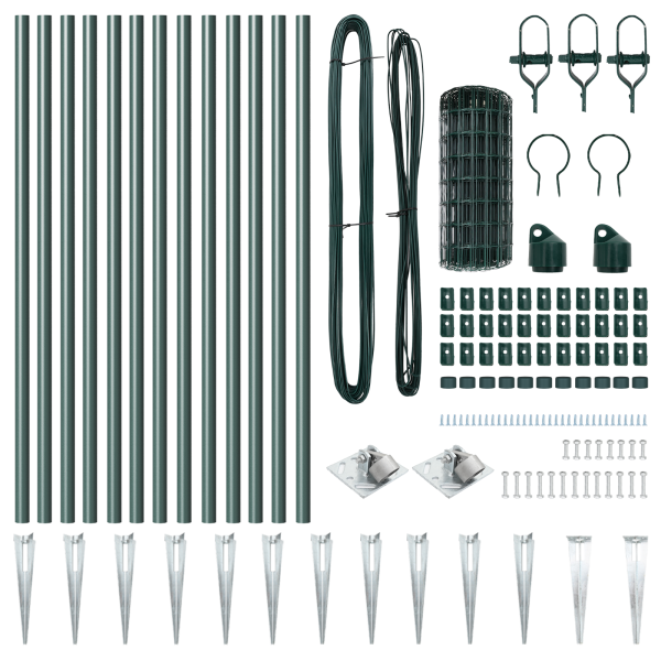 Cerca Euro con 13 Postes con Puntas 0.6x25 m de Acero Galvanizado Verde M 5