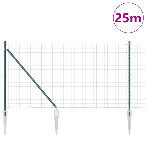 Cerca Euro com 13 Postes de Ancoragem 1.2x25m Aço Galvanizado Verde M 3