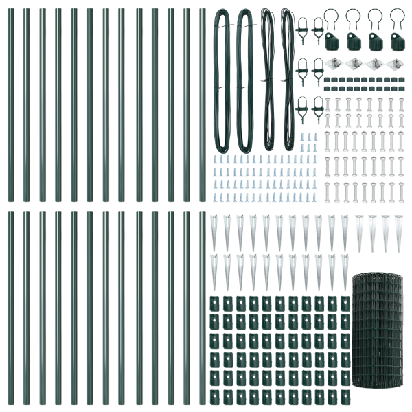 Cerca Euro  con 13 postes de espiga 0.6x50 m Acero Galvanizado Verde M 5