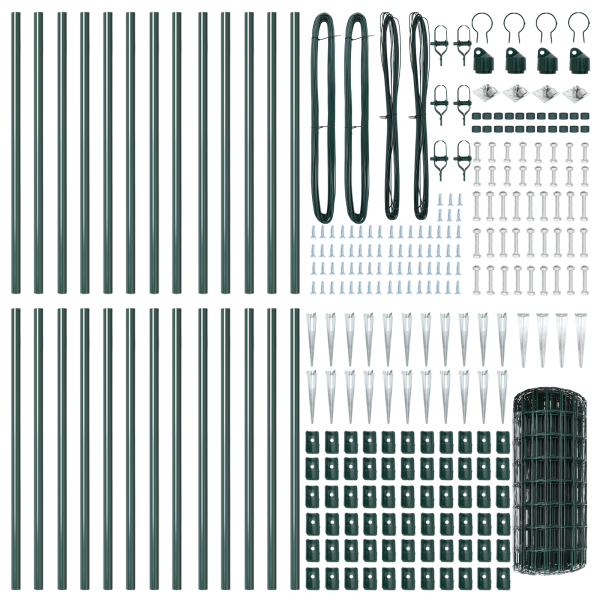 Cerca Euro de  con 13 Postes con Punta 0.6x50 m Acero Galvanizado Verde M 5