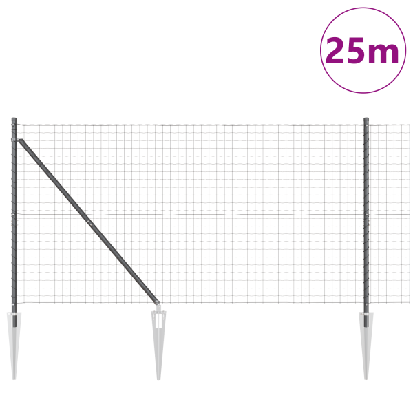 Cerca Euro com 13 Postes de Espeto 1.2x25 m Aço Galvanizado Cinza M 3