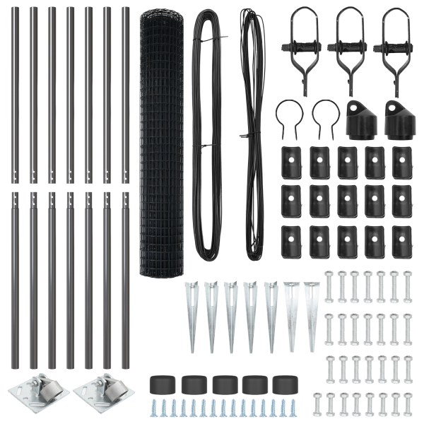 Cerca Euro de  con 7 postes de pica 1.6x10 m Acero galvanizado gris M 5