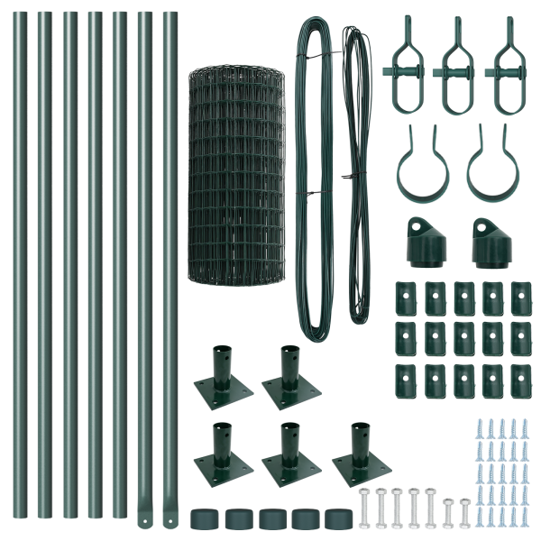 Cerca Euro con 7 postes flangados 0.6x10 m de acero galvanizado M 5