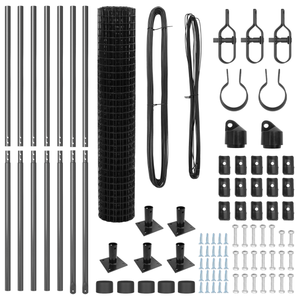 Cerca Euro de  con 7 Postes Flangeados 1.5x10 m Acero Galvanizado M 5