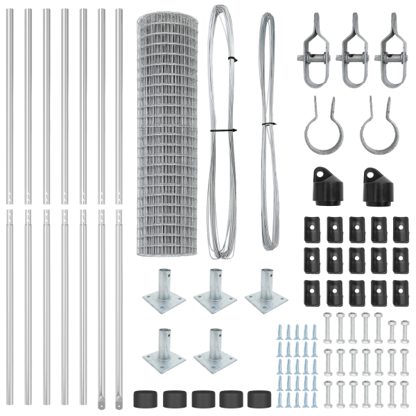 Cerca Euro de  con 7 Postes Flangados 0.8x10 m Acero Galvanizado M 5