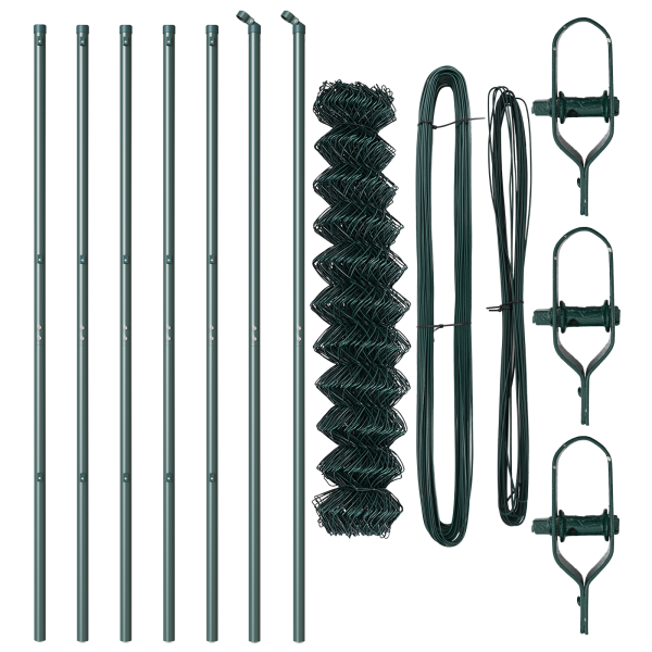 Cerca de Eslabones de Cadena con 7 Postes 1x10 m Acero Galvanizado Verde M 4