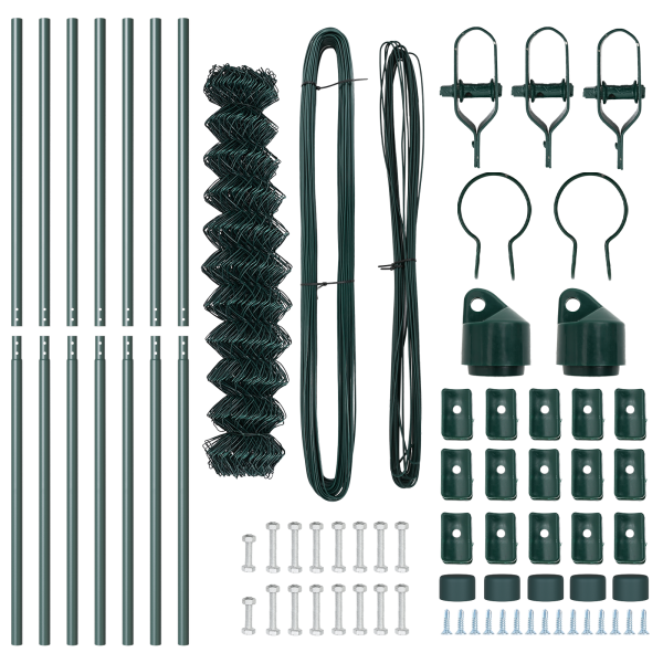 Cerca de Eslabones de Cadena con 7 Postes 1x10 m Acero Galvanizado Verde M 5