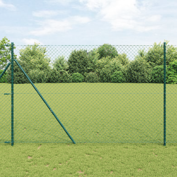 Valla de Cadena con 7 Postes 1.6x10 m Acero Galvanizado Verde D
