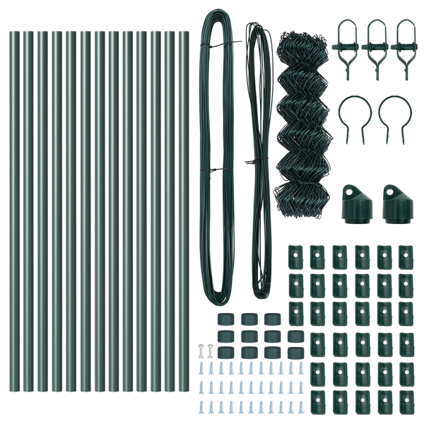 Cerca de eslabones de cadena  con 13 postes 0.6x25 m de acero galvanizado verde M 5