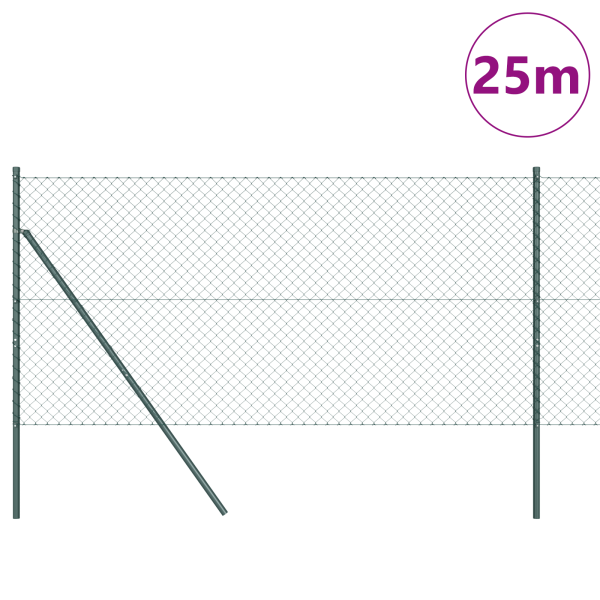 Cerca de eslabones de cadena  con 13 postes 1x25 m Acero galvanizado Verde M 3