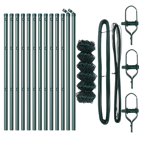 Cerca de eslabones de cadena  con 13 postes 0.4x25 m de acero galvanizado verde M 4
