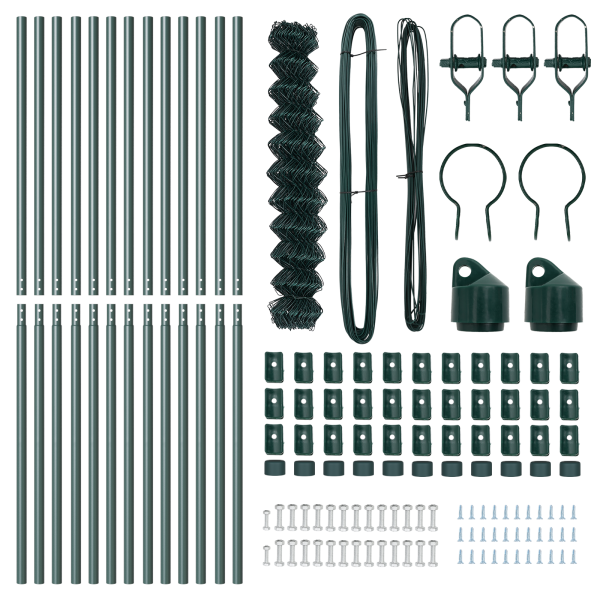 Cerca de Cadena  con 13 Postes 1.2x25 m Acero Galvanizado Verde M 5