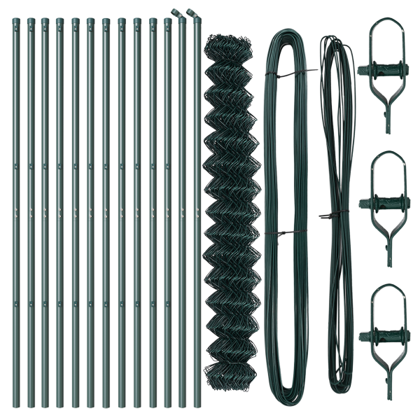 Cerca de enlace de cadena con 13 postes 1.6x25 m de acero galvanizado verde M 4