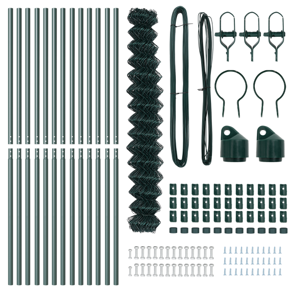 Cerca de enlace de cadena con 13 postes 1.6x25 m de acero galvanizado verde M 5