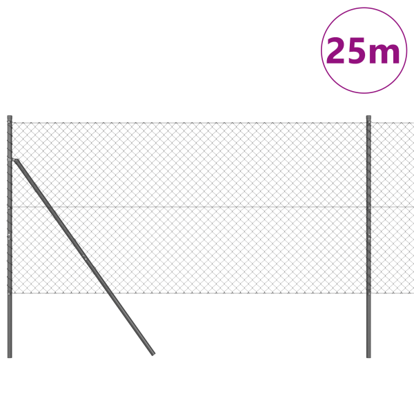 Cerca de eslabones de cadena con 13 postes 1x25 m Acero galvanizado Gris M 3