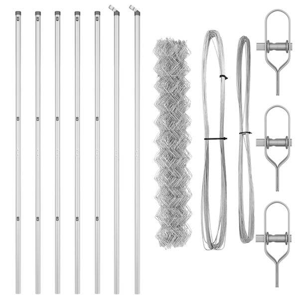 Conjunto de Postes de Cerca Prateado 1 x 10 m Aço galvanizado M 4