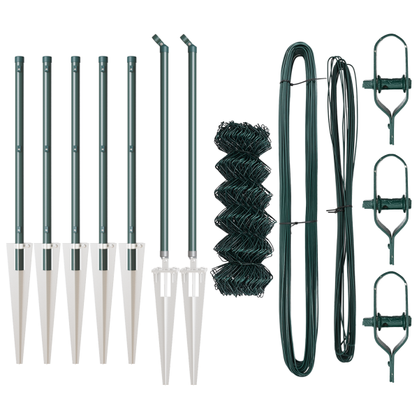 Cerca de eslabones de cadena  con 7 postes de anclaje 0.4x10 m de acero galvanizado M 4