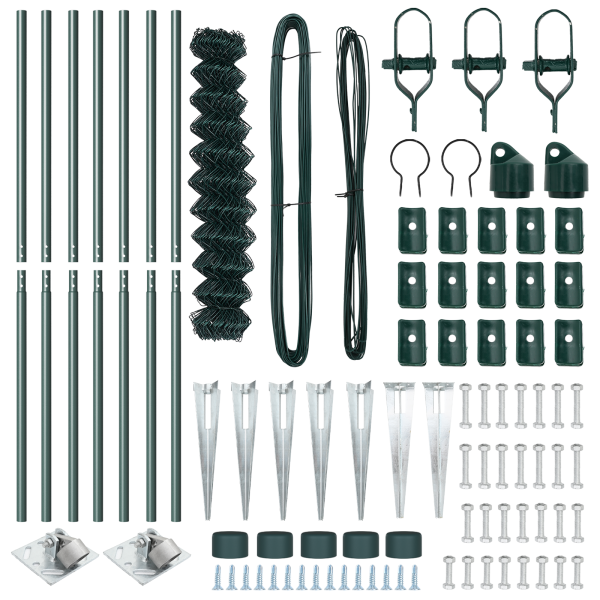 Conjunto de Postes de Cerca Verde 1.4 x 10 m Aço Galvanizado M 5
