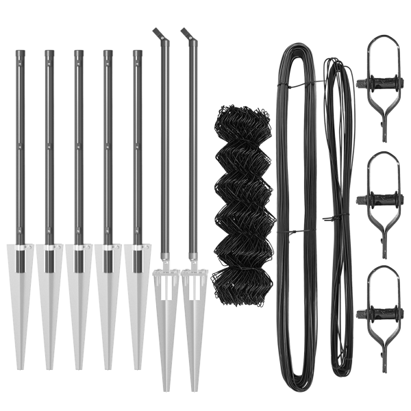 Cerca de cadena con 7 postes de pica 0.8x10 m acero galvanizado M 4