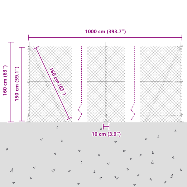 Conjunto de Postes de Cerca Prateado Largo Aço Galvanizado M 5