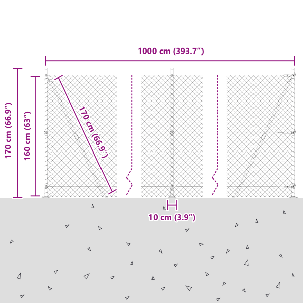 Cerca de malla de cadena con 7 postes flangados 1.6x10 m de Acero Galvanizado M 5
