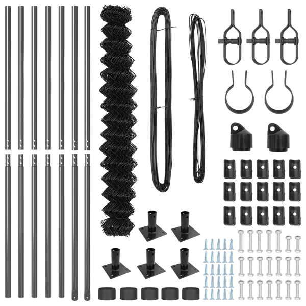 Cerca de Eslabones de Cadena  con 7 Postes con Flanco 1.6x10 m de Acero Galvanizado M 5