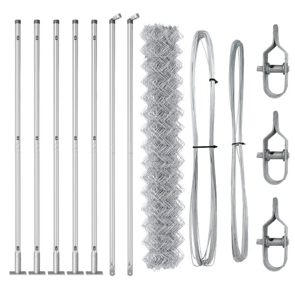 Cerca de Eslabones de Cadena  con 7 postes flangiados 1.6x10 m Acero Galvanizado M 4