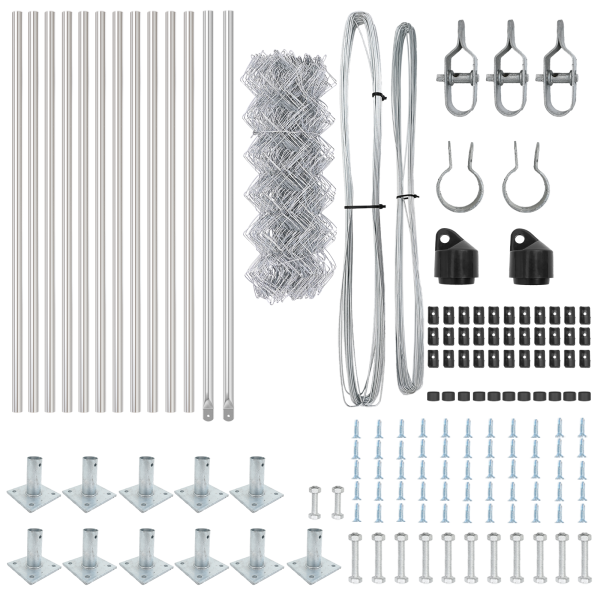 Valla de Eslabones de Cadena con 13 Poste Flangados 0.6x25 m Acero Galvanizado M 5