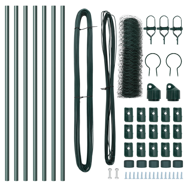 Cerca Hexagonal  Verde 0.4x10 m Acero. Postes de Cerca  7 pcs Verde Ø32 mm 80 cm Acero Galvanizado M 4