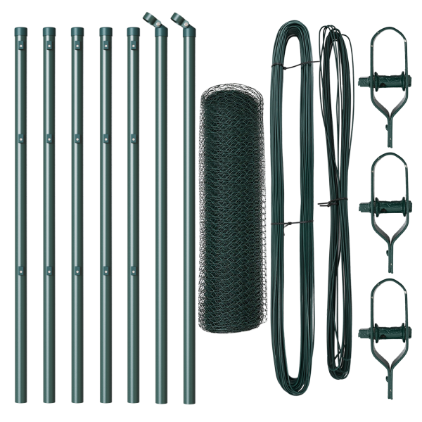 Cerca Hexagonal  Verde 0.5x10 m Acero. Postes de Cerca  7 pcs Verde Ø32 mm 100 cm Acero Galvanizado M 2