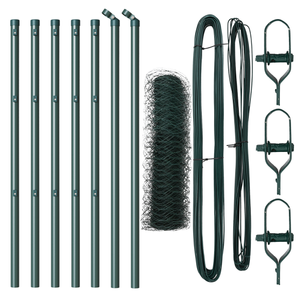 Cerca Hexagonal  Verde 0.6x10 m Acero. Postes de Cerca  7 pcs Verde Ø32 mm 100 cm Acero Galvanizado M 2