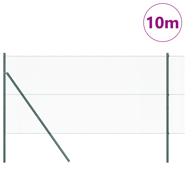 Cerca Hexagonal  Verde 1x10 m Acero. Postes de Cerca  7 pcs Verde Ø32 mm 150 cm Acero Galvanizado M 3