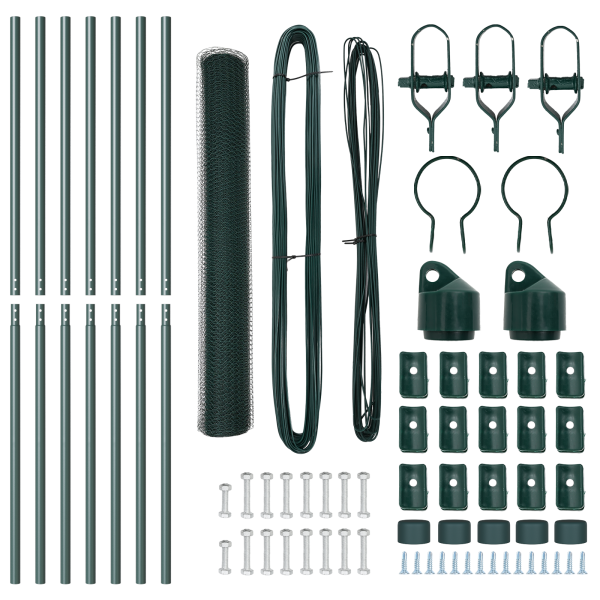 Cerca Hexagonal  Verde 1.2x10 m Acero. Postes de Cerca  7 pcs Verde Ø32 mm 170 cm Acero Galvanizado M 4