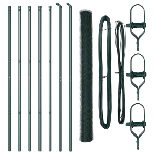 Cerca Hexagonal  Verde 1.5x10 m Acero. Postes de Cerca  7 pcs Verde Ø32 mm 200 cm Acero Galvanizado H