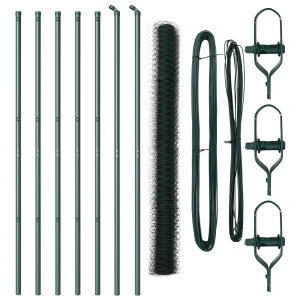 Cerca Hexagonal  Verde 1.5x10 m Acero. Postes de Cerca  7 pcs Verde Ø32 mm 200 cm Acero Galvanizado H