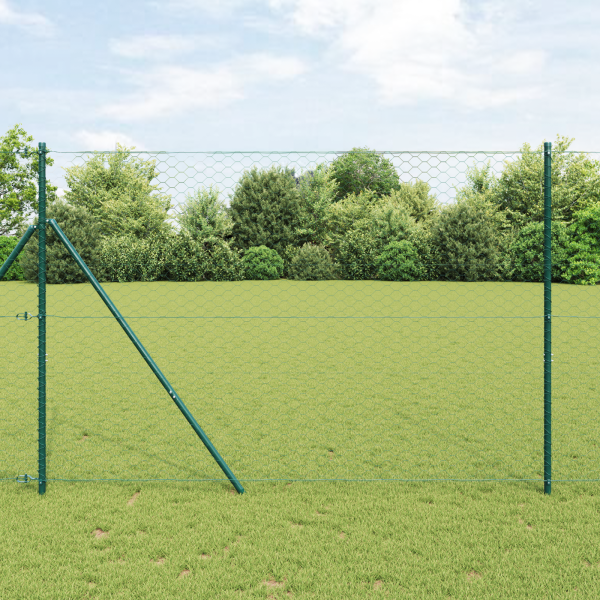 Cerca Hexagonal  Verde 1.5x10 m de Acero. Postes de Cerca  7 pcs Verdes Ø32 mm 200 cm de Acero Galvanizado D
