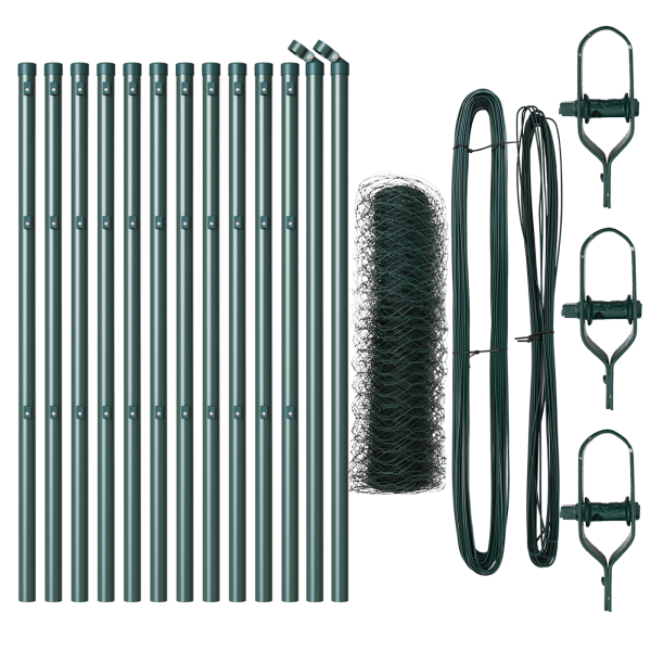 Cerca Hexagonal  Verde 0.4x25 m Acero. Postes para Cercas  13 pcs Verde Ø32 mm 80 cm Acero Galvanizado M 2