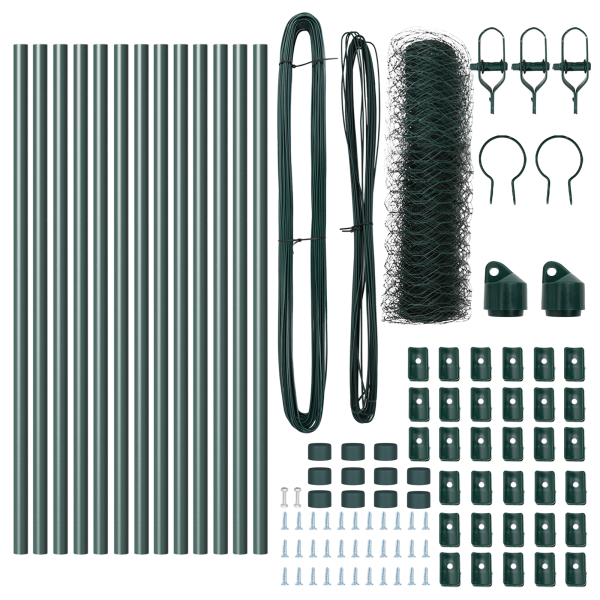 Cerca Hexagonal  Verde 0.6x25 m Acero. Postes de Cerca  13 pcs Verde Ø32 mm 100 cm Acero Galvanizado M 4